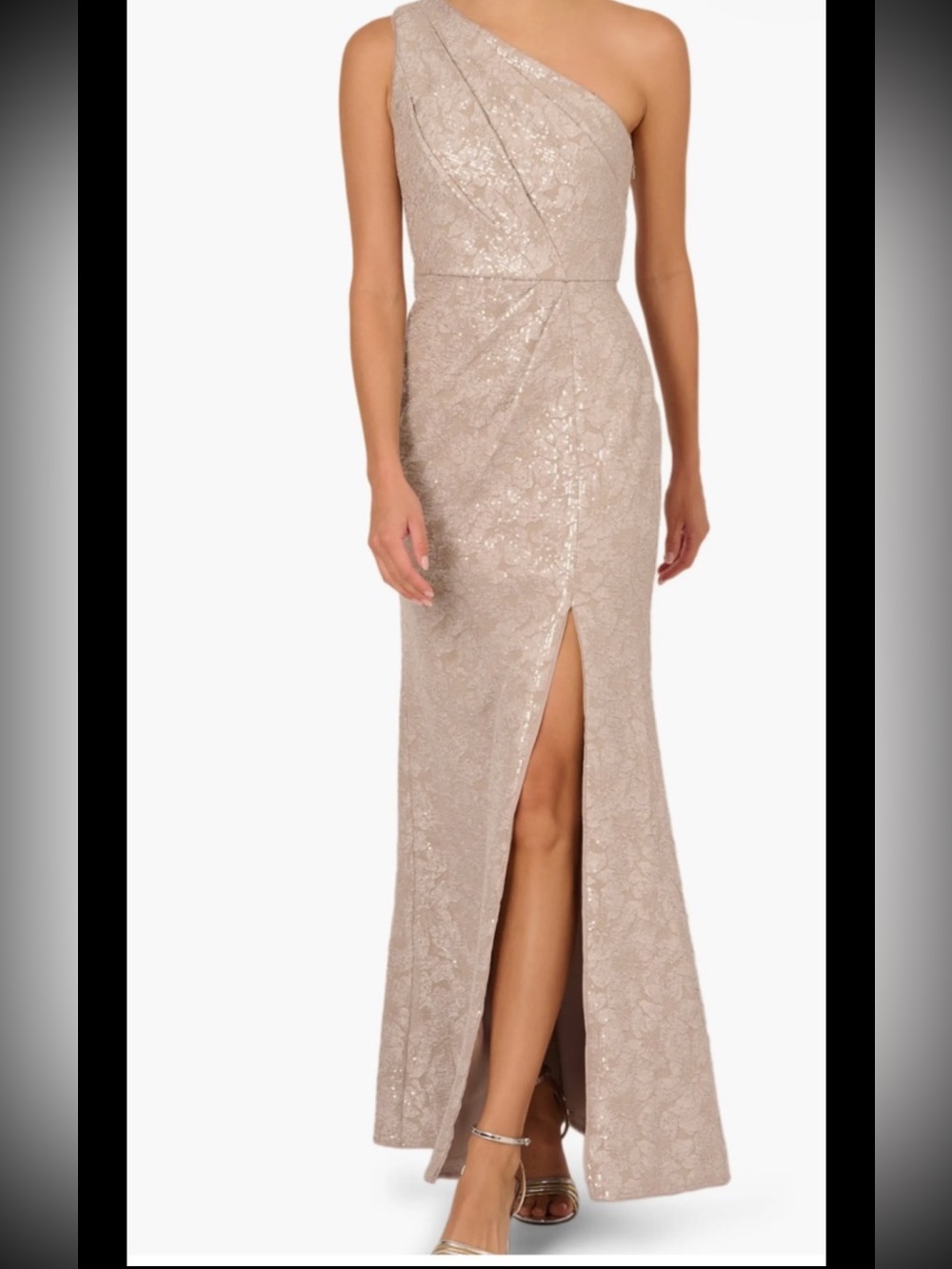 Adrianna Papell Sequinned Jacquard Gown, Sz 10, New Without Tag, Marble